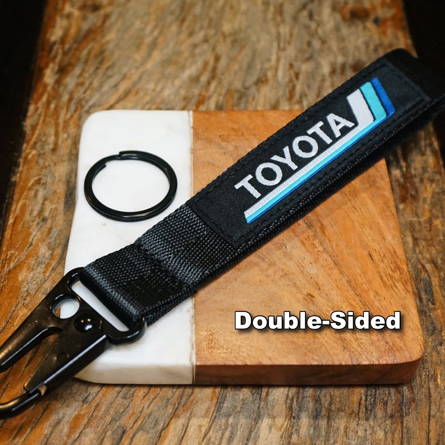 Blue Vintage Heritage Stripes Keychain for Toyota, Metal Clip-On Accessory