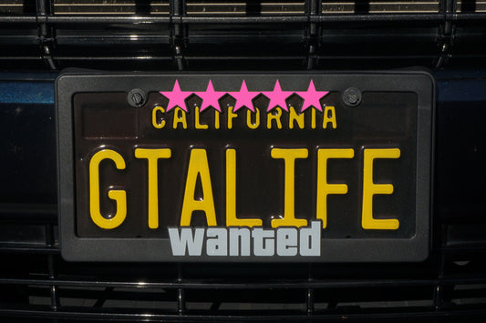 Pink GTA Wanted Level License Plate Frame, 5 Stars, Universal Fit