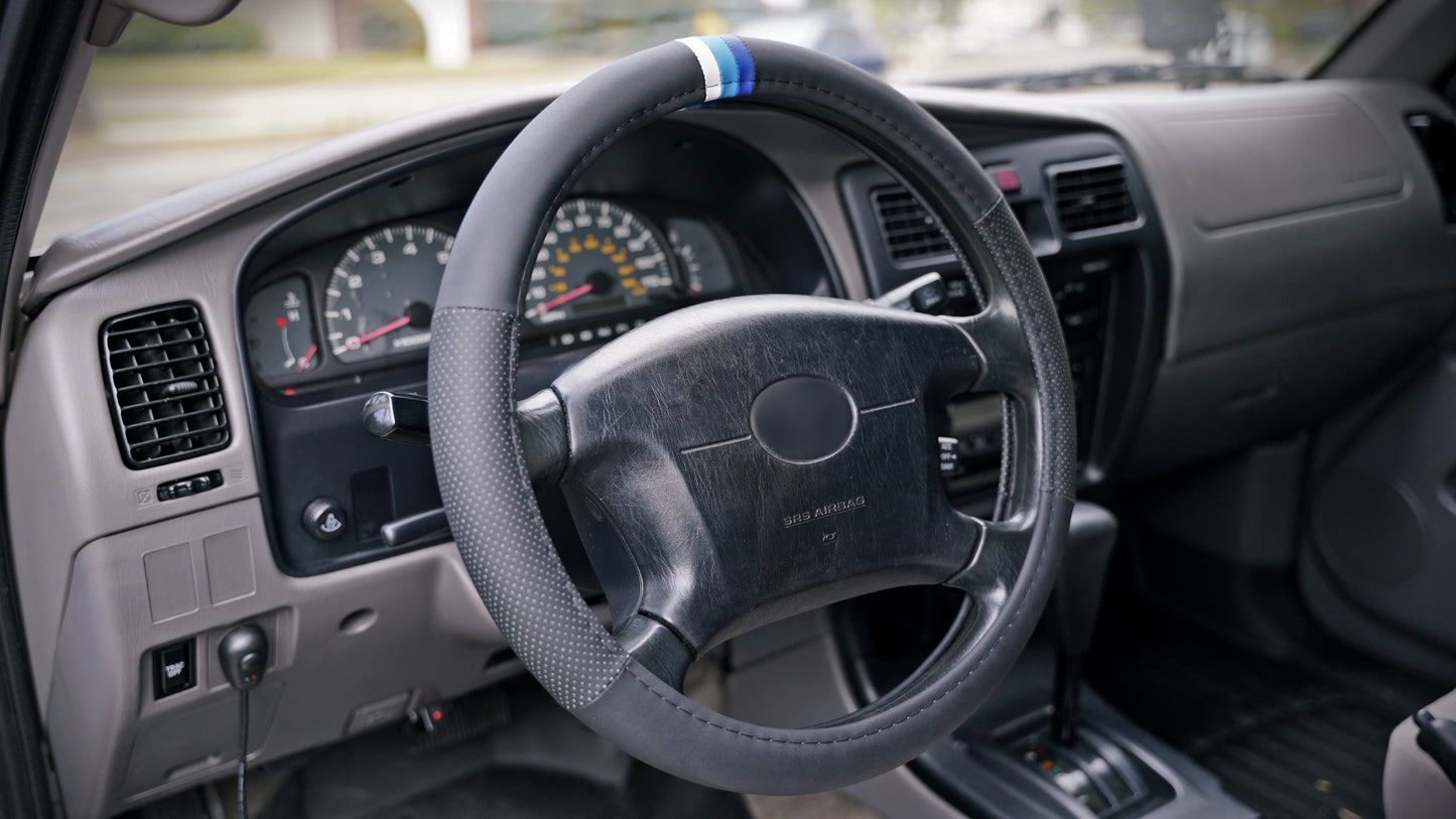 Blue Scheme Retro Stripes Steering Wheel Cover for TRD Toyota, 15 1/2 Inch, Leather