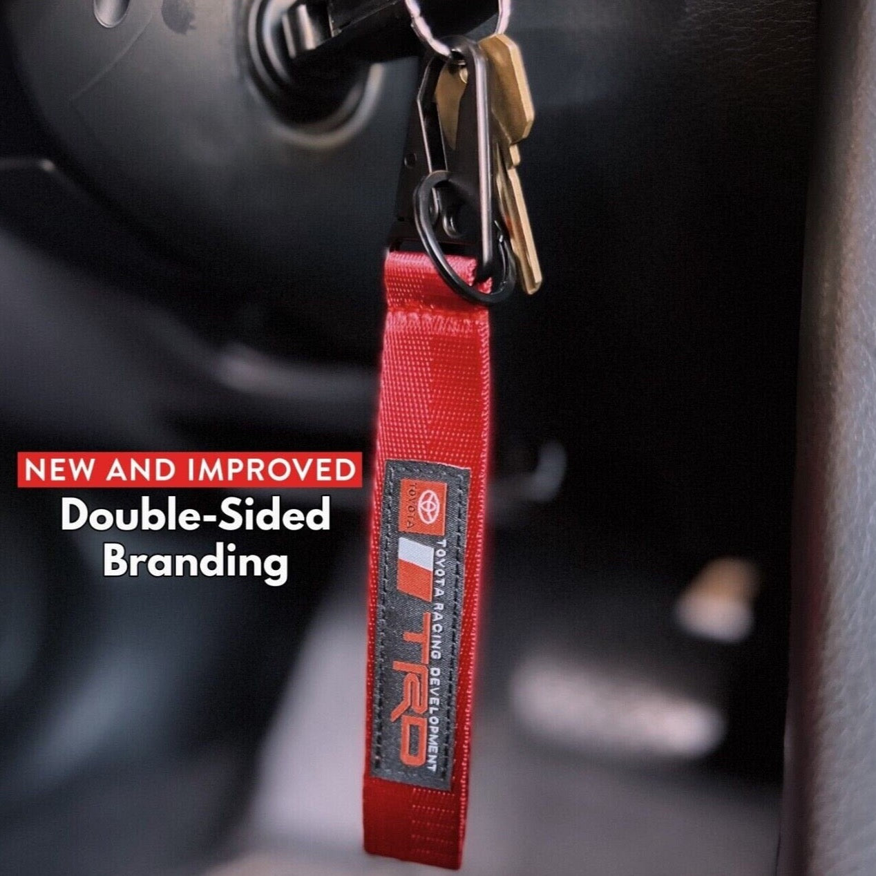 TRD Red Toyota Keychain Wristlet Lanyard (Double-Sided) Metal Clip-On Accessory